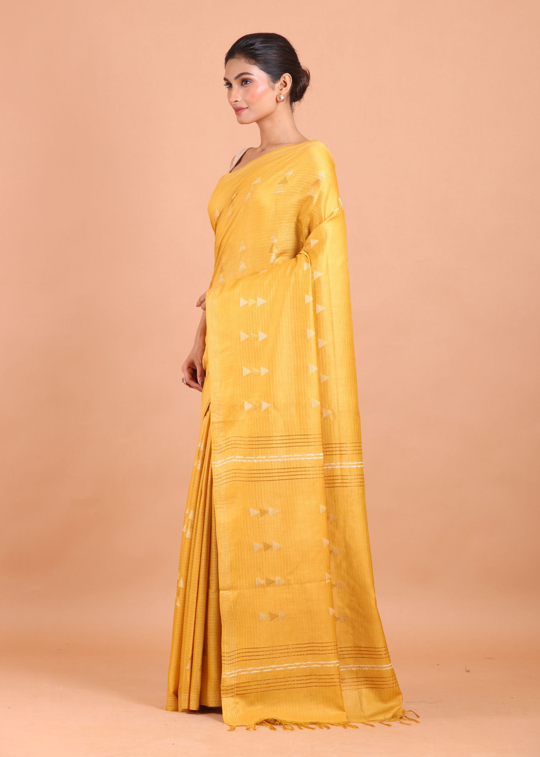 Golden Yellow Handloom Chanderi Silk Saree front