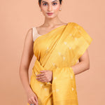 Golden Yellow Handloom Chanderi Silk Saree close up