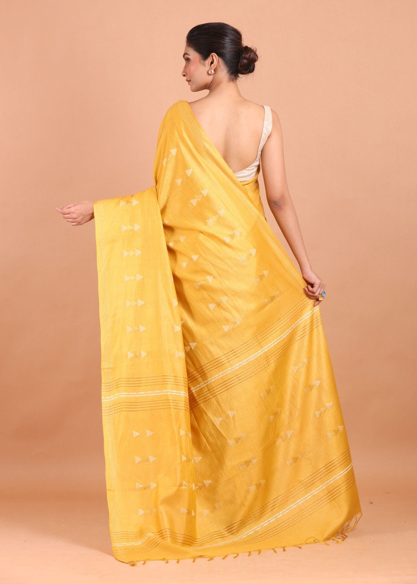Golden Yellow Handloom Chanderi Silk Saree - Anvi Couture