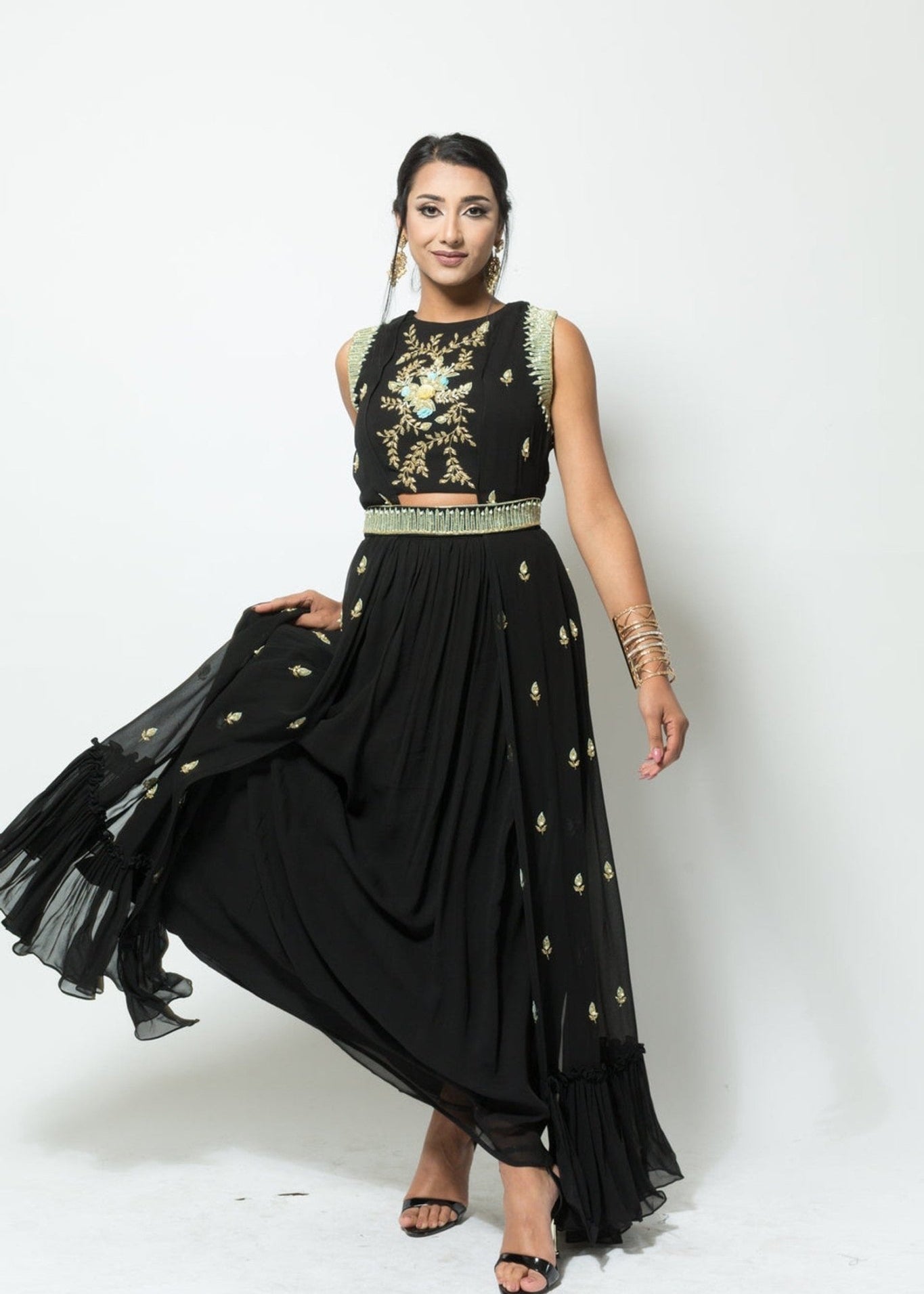 Fusion Designer Black Dress with Embroidery Work - Anvi Couture