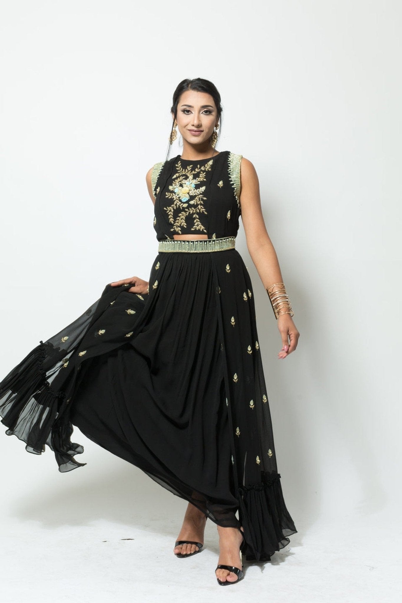 Fusion Designer Black Dress with Embroidery Work - Anvi Couture