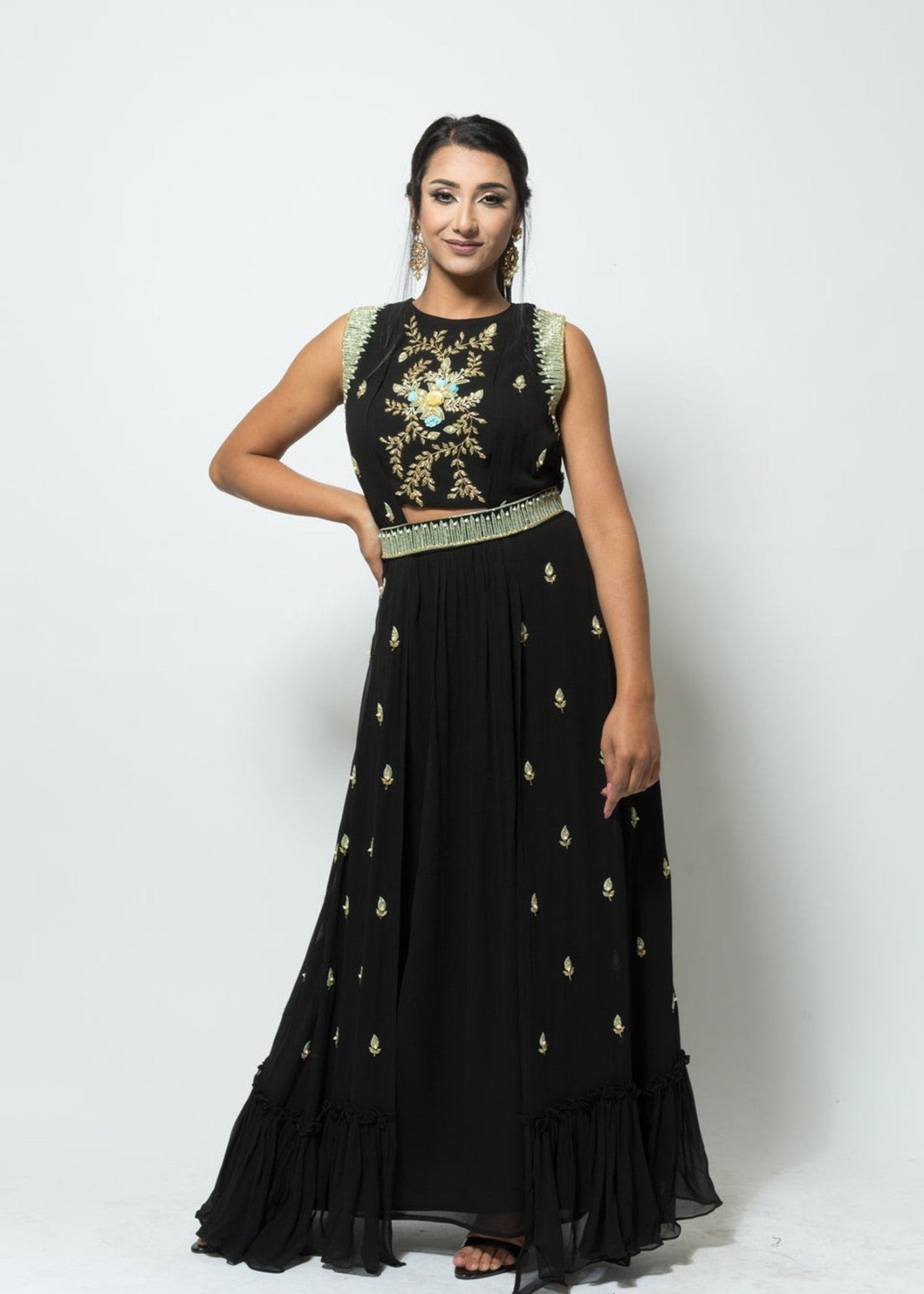 Fusion Designer Black Dress with Embroidery Work - Anvi Couture