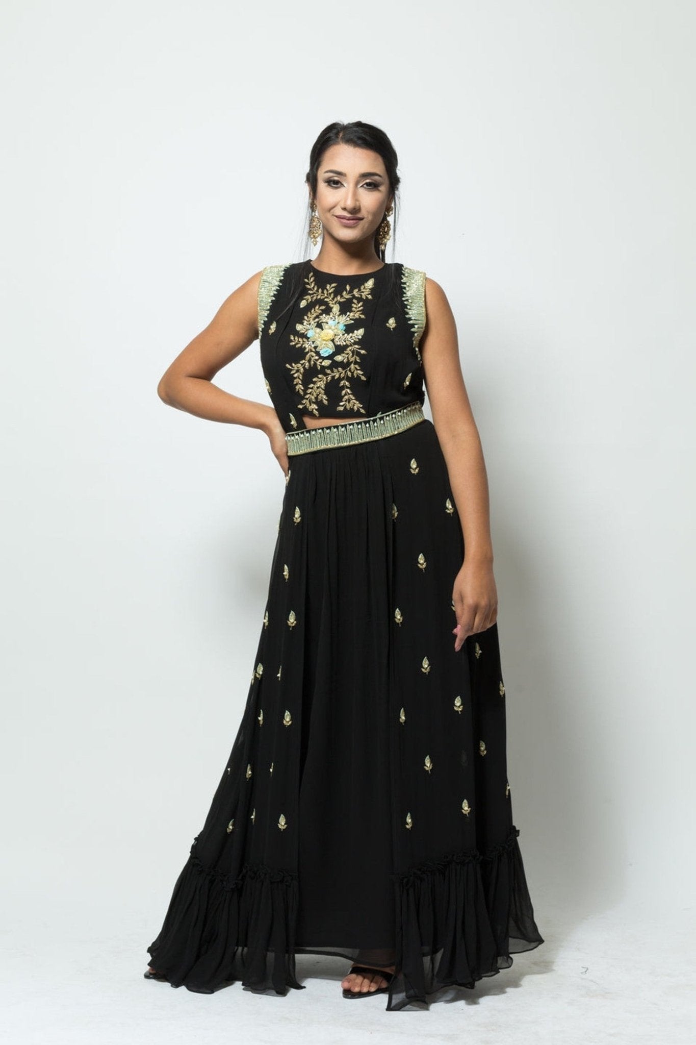 Fusion Designer Black Dress with Embroidery Work - Anvi Couture
