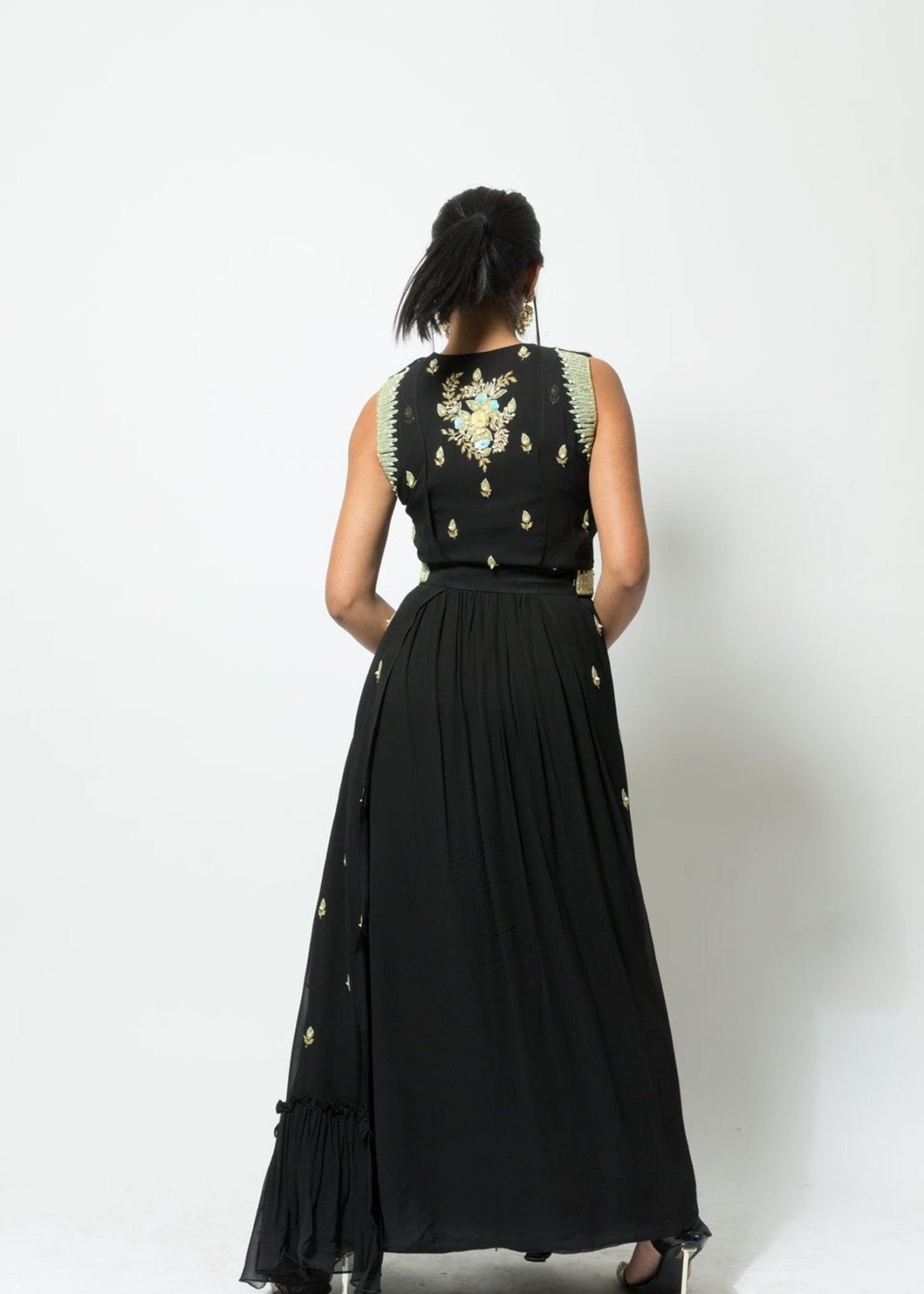 Fusion Designer Black Dress with Embroidery Work - Anvi Couture