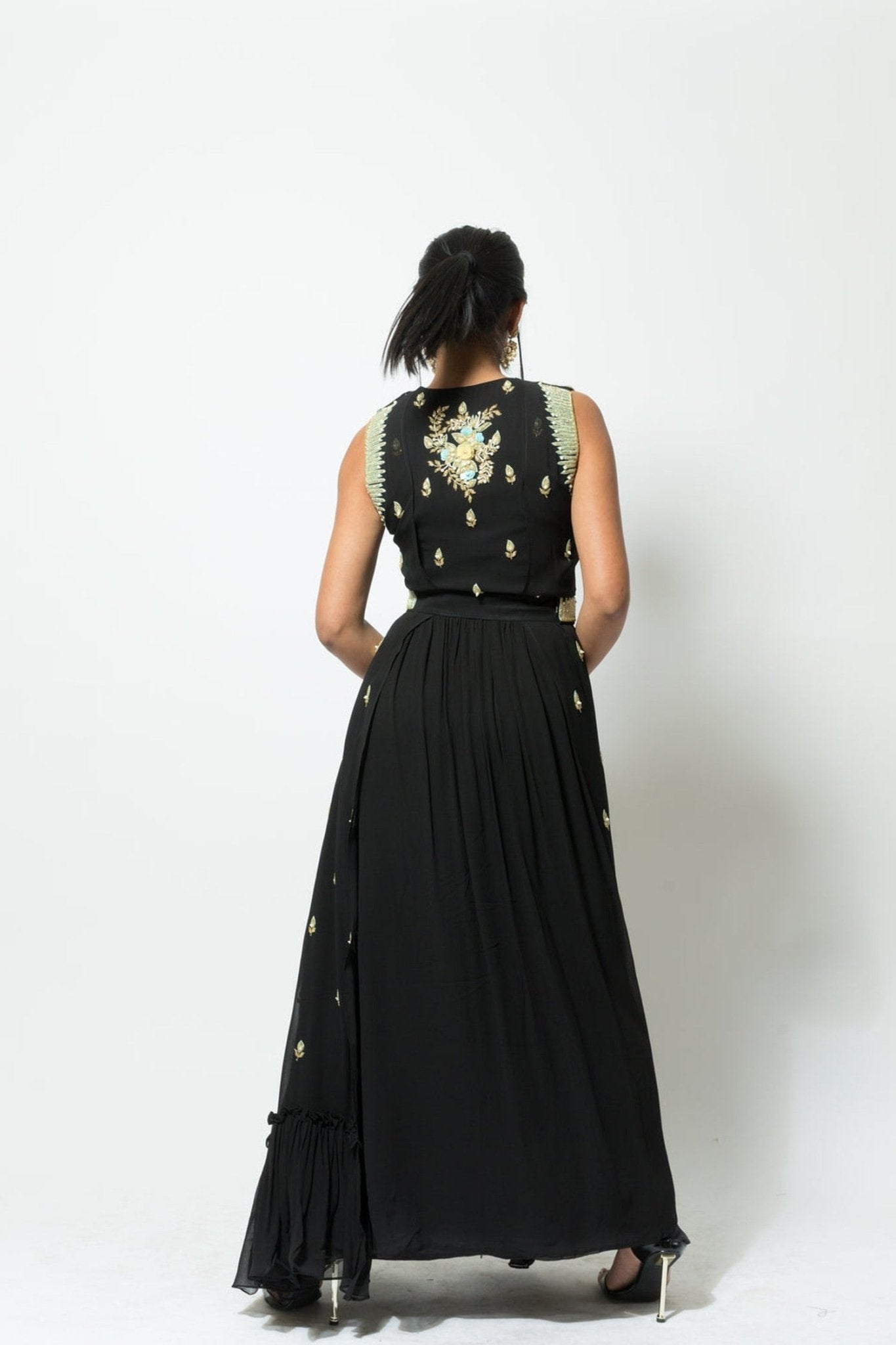 Fusion Designer Black Dress with Embroidery Work - Anvi Couture