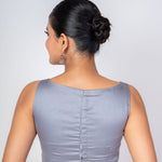 Gray Boat Neck Sleeveless Cotton Silk Blouse with Back Closure - Anvi Couture