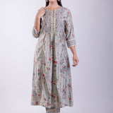 Gray Floral Printed Flared Suit Set ith Gota Work - Anvi Couture