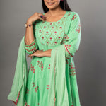 Green Anarkali Suit Set with Pink Floral Prints - Anvi Couture