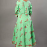 Green Anarkali Suit Set with Pink Floral Prints - Anvi Couture