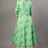 Green Anarkali Suit Set with Pink Floral Prints - Anvi Couture