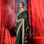 Green Bandhej Saree with Hand Embroidered Embellishment Full