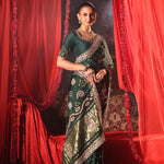 Green Bandhej Saree with Hand Embroidered Embellishment Close Up