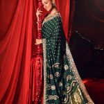 Green Bandhej Saree with Hand Embroidered Embellishment Back