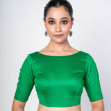 Green Boat Neck Blouse with V Back Closure - Anvi Couture