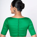 Green Color Cotton Silk Blouse With Boat Neckline and Back Button Closure - Anvi Couture