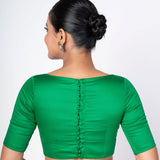 Green Color Cotton Silk Blouse With Boat Neckline and Back Button Closure - Anvi Couture