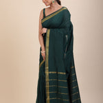 Green Cotton Handloom Saree with Golden Border - Anvi Couture