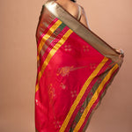 Green Dual Tone Silk Saree with Golden Border and Pink Pallu - Anvi Couture