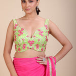 Green Floral Embroidered Lehenga Blouse full