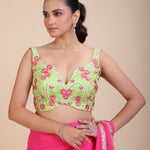 Green Floral Embroidered Lehenga Blouse front