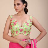Green Floral Embroidered Lehenga Blouse front