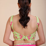 Green Floral Embroidered Lehenga Blouse back