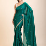 Green Jimmy Choo Saree With Embroidered Work - Anvi Couture