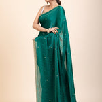 Green Jimmy Choo Saree With Embroidered Work - Anvi Couture