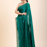 Green Jimmy Choo Saree With Embroidered Work - Anvi Couture