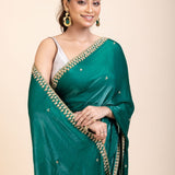 Green Jimmy Choo Saree With Embroidered Work - Anvi Couture
