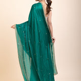 Green Jimmy Choo Saree With Embroidered Work - Anvi Couture