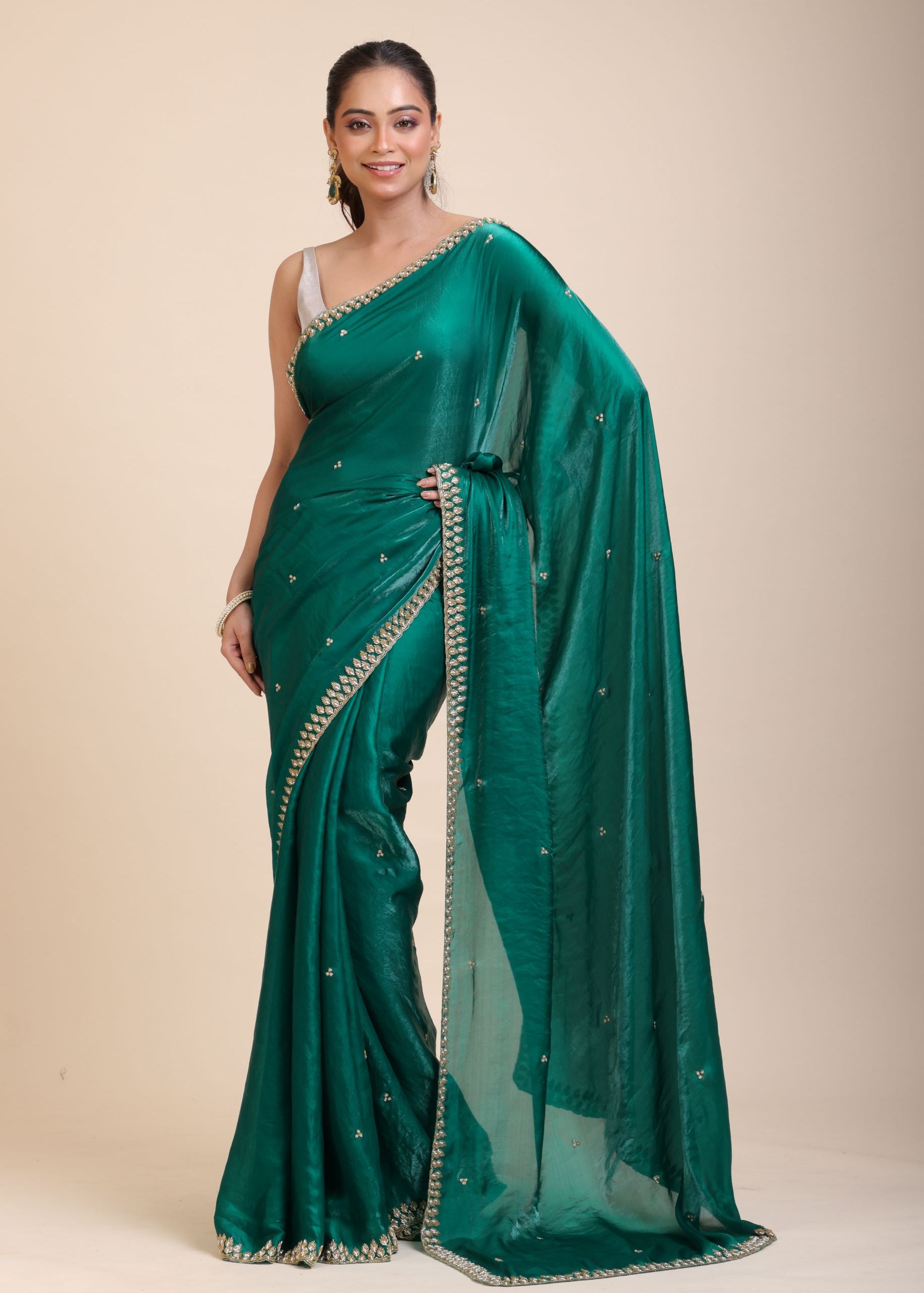 Green Jimmy Choo Saree With Embroidered Work Full

