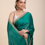 Green Jimmy Choo Saree With Embroidered Work Close UP

