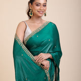 Green Jimmy Choo Saree With Embroidered Work Close UP

