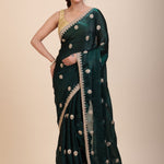Green Jimmy Choo Saree with Gold Embroidered work - Anvi Couture