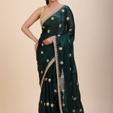 Green Jimmy Choo Saree with Gold Embroidered work - Anvi Couture