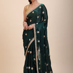 Green Jimmy Choo Saree with Gold Embroidered work - Anvi Couture