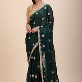 Green Jimmy Choo Saree with Gold Embroidered work - Anvi Couture