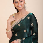 Green Jimmy Choo Saree with Gold Embroidered work - Anvi Couture