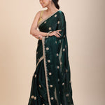 Green Jimmy Choo Saree with Gold Embroidered work - Anvi Couture