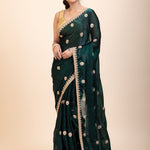 Green Jimmy Choo Saree with Gold Embroidered work - Anvi Couture