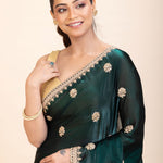 Green Jimmy Choo Saree with Gold Embroidered work - Anvi Couture