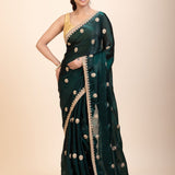 Green Jimmy Choo Saree with Gold Embroidered work - Anvi Couture
