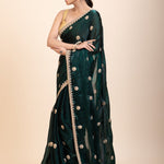 Green Jimmy Choo Saree with Gold Embroidered work - Anvi Couture