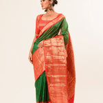 Green Mangalagiri Cotton Silk Zari Check Saree with Red Border 