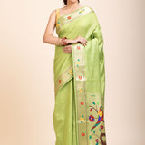 Green Muniya Paithani Silk Saree - Anvi Couture