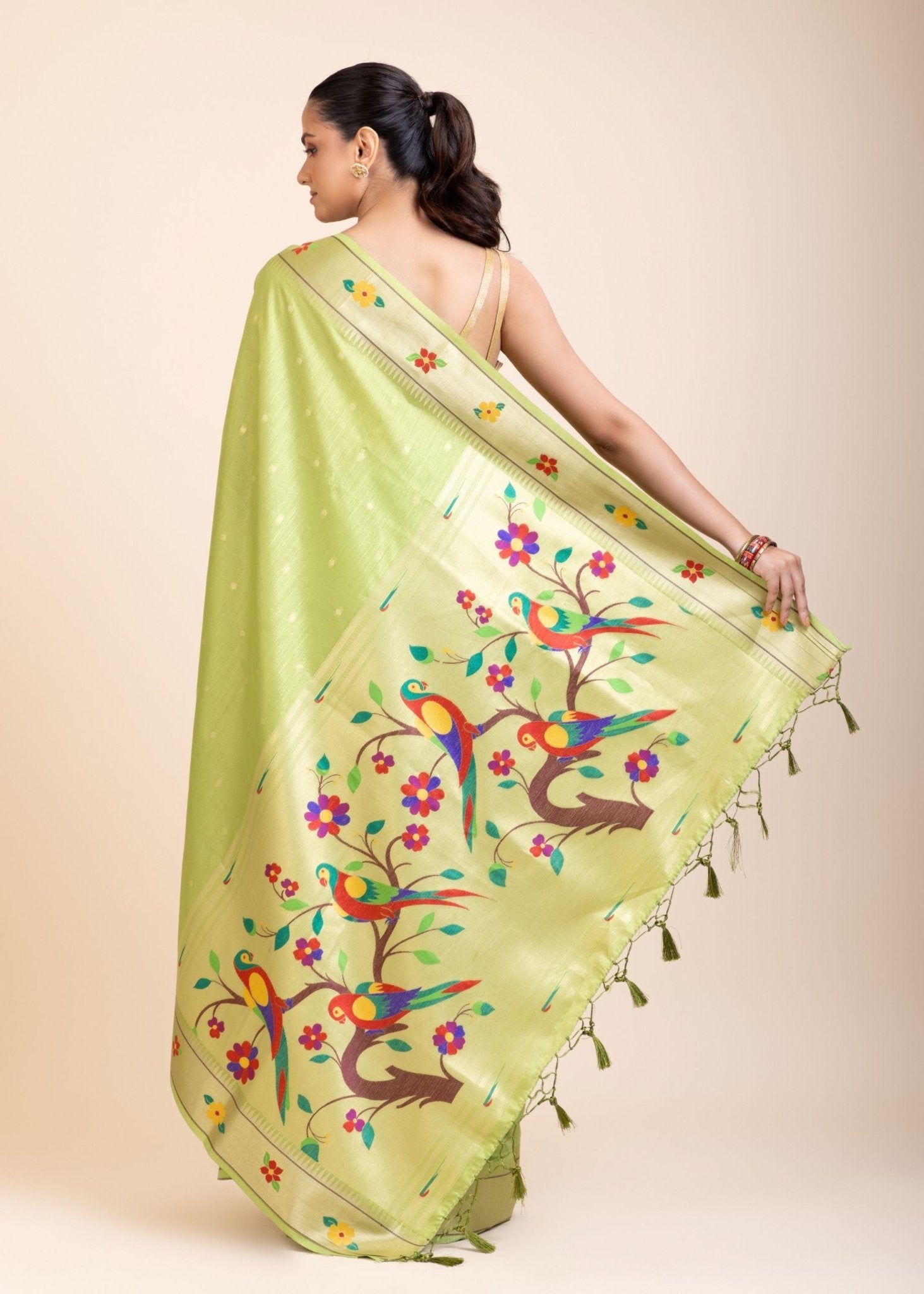 Green Muniya Paithani Silk Saree - Anvi Couture
