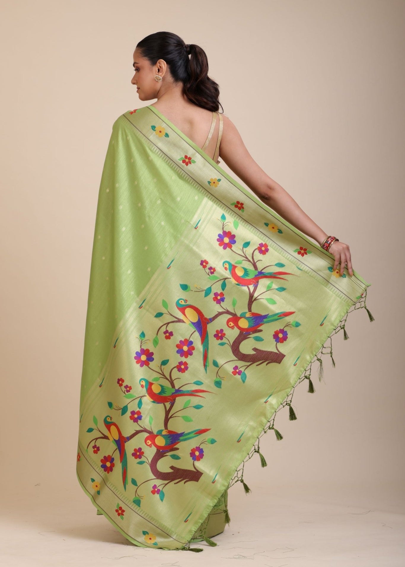 Green Muniya Paithani Silk Saree - Anvi Couture