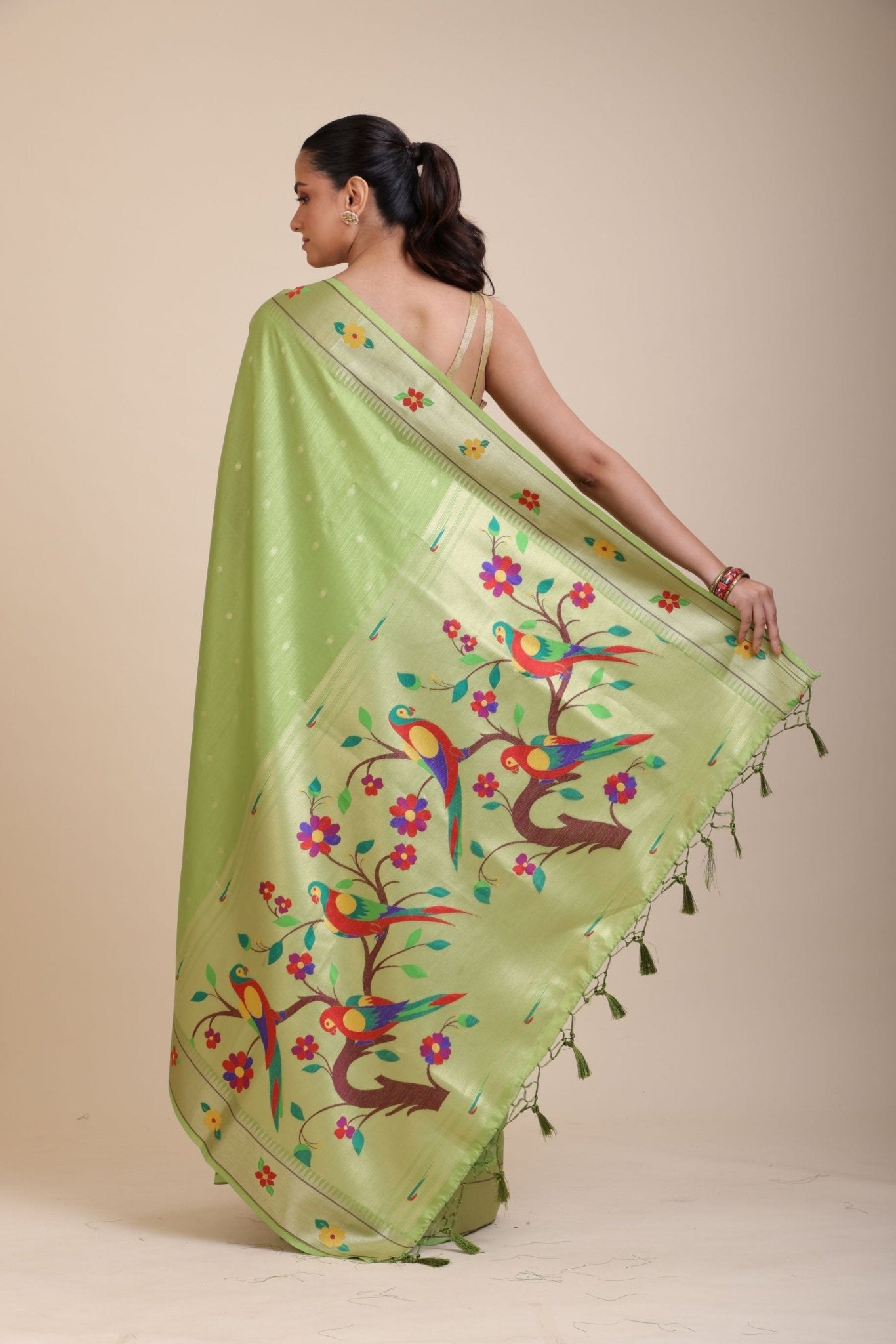 Green Muniya Paithani Silk Saree - Anvi Couture