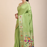 Green Muniya Paithani Silk Saree Front
